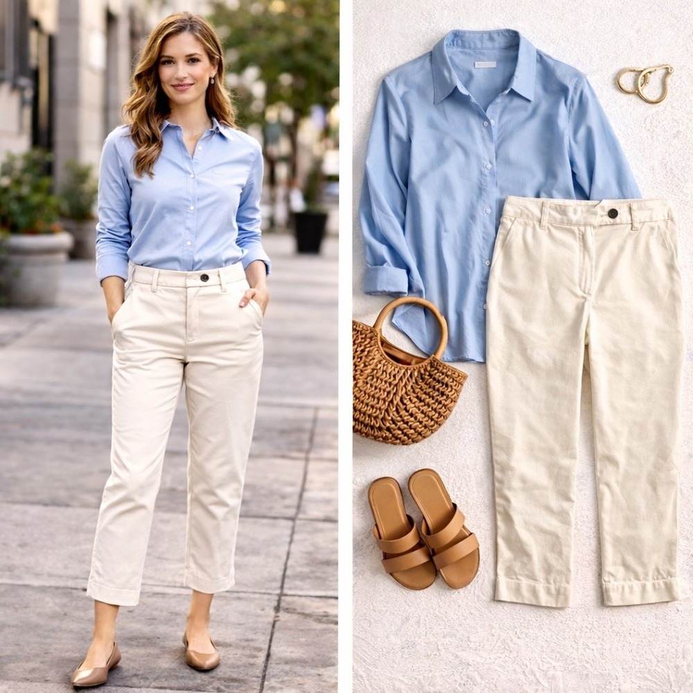 Oscar de la Renta Cream Cropped Pants Cotton Stretch Size 14